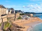 Atlantic beach under the walled city of St Malo, Brittany, France; 