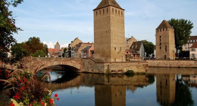 The district of La Petite France in Strasbourg with its bridges and towers;
